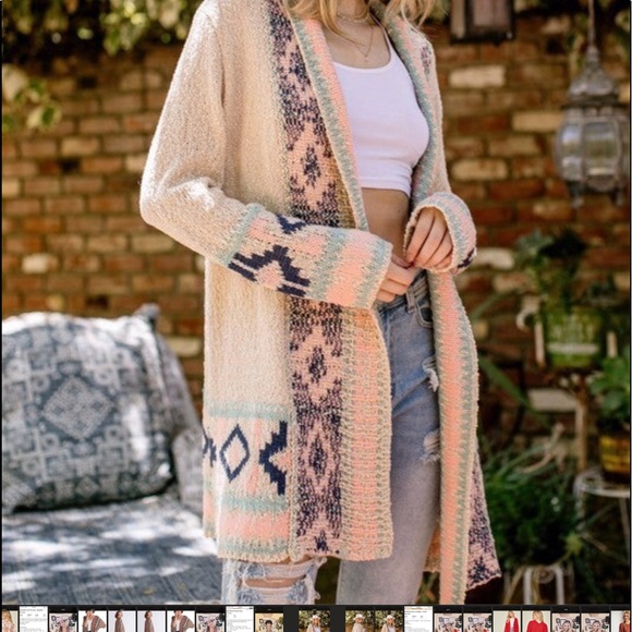 93  BLUE B COLLECTION - Soft Knit Open Cardigan with Aztec Border design - Picture 7 of 8